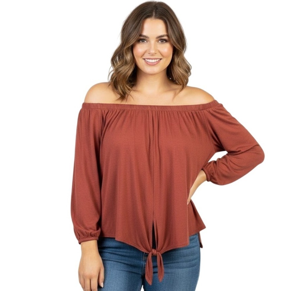 Cha Cha Vente Blouse Size‎ PS Brick Off The Shoulder Relaxed Boho Chic NEW
